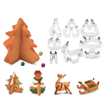 Sütikiszúró forma 3D - fenyőfa, hóember - 8 db / Sütikiszúró forma 3D - fenyőfa, hóember - 8 db /