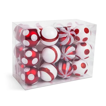 Karácsonyfadísz szett - piros / fehér - 24 db / szett 58778   Karácsonyfadísz szett - piros / fehér - 24 db / szett 58778