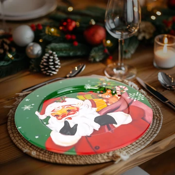 Karácsonyi tálca - fém - Mikulás - zöld - 33 cm 58961B  Karácsonyi tálca - fém - Mikulás - zöld - 33 cm 58961B