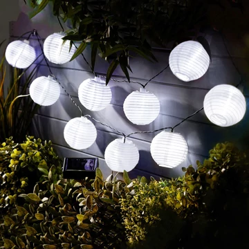 Garden of Eden szolár lampion fényfüzér - 10 db fehér lampion, hidegfehér LED - 3,7 m 11227 Garden of Eden szolár lampion fényfüzér - 10 db fehér lampion, hidegfehér LED - 3,7 m 11227