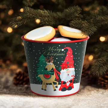 Karácsonyi dekoráció - fém kaspó, vödör - Manó - 13 x 11 cm Karácsonyi dekoráció - fém kaspó, vödör - Manó - 13 x 11 cm