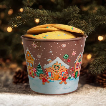 Karácsonyi dekoráció - fém kaspó, vödör - Mézeskalács - 13 x 11 cm Karácsonyi dekoráció - fém kaspó, vödör - Mézeskalács - 13 x 11 cm