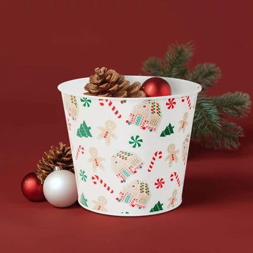 Karácsonyi dekoráció - fém kaspó, vödör - házikó - 13 x 11 cm Karácsonyi dekoráció - fém kaspó, vödör - házikó - 13 x 11 cm