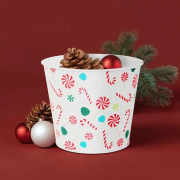 Karácsonyi dekoráció - fém kaspó, vödör - cukorbot - 13 x 11 cm Karácsonyi dekoráció - fém kaspó, vödör - cukorbot - 13 x 11 cm