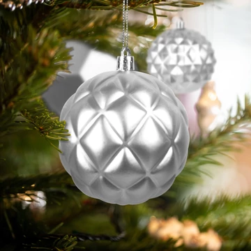 Karácsonyfadísz szett - gömbdísz - ezüst - 6 db / csomag 58762B    Karácsonyfadísz szett - gömbdísz - ezüst - 6 db / csomag 58762B