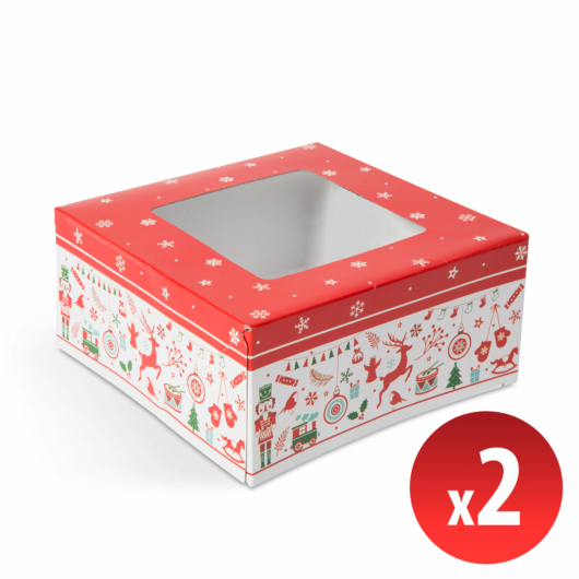  Ajándékdoboz - papír, karácsonyi mintás - átlátszó tetővel - 2 db / csomag 58748 