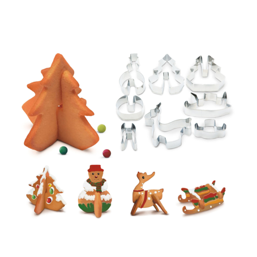 8 db-os 3D karácsonyi süteménykiszúró szett fenyőfa, hóember, rénszarvas, szánkó 55990B
