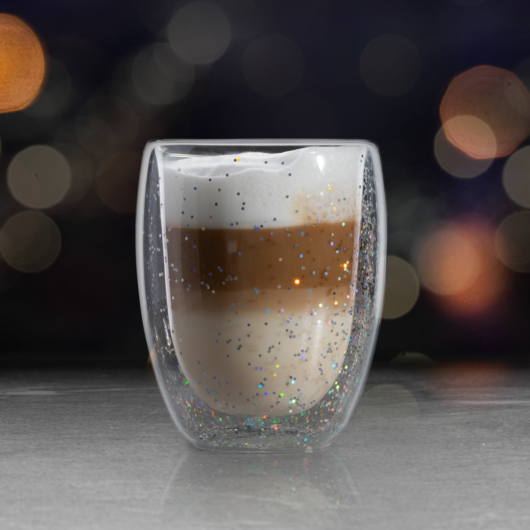 Duplafalú üveg pohár - Glitteres, party design - 350 ml 57176F 